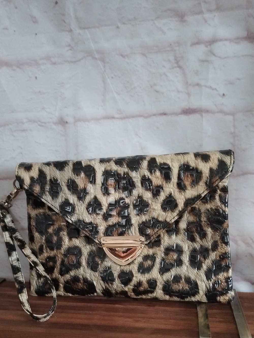 Leopard Print Envelope Clutch Wristlet - Brown